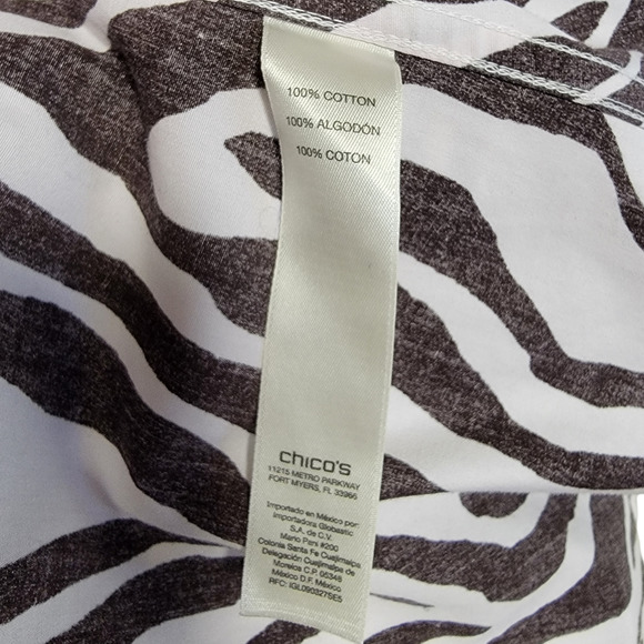 Chicos Sz 2 Large Effortless Gabrielle Collared Blouse Animal Stripe No Iron - Picture 6 of 7